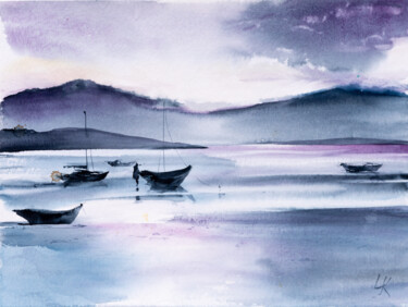 Peinture intitulée "***Boats***" par Yuriy Kraft, Œuvre d'art originale, Aquarelle