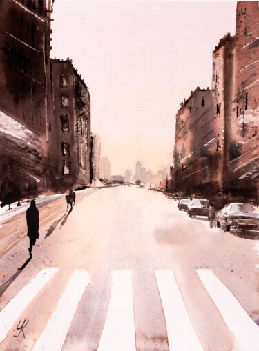 Painting titled "***City Road***" by Yuriy Kraft, Original Artwork, Watercolor