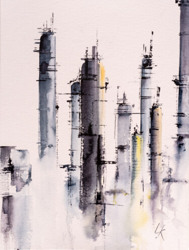 Painting titled "***Industrial lands…" by Yuriy Kraft, Original Artwork, Watercolor