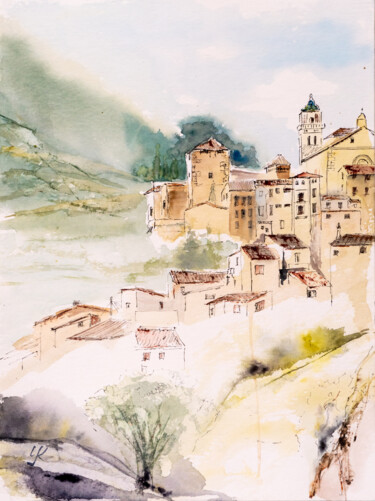 Pintura titulada "***Dorf, Italien***" por Yuriy Kraft, Obra de arte original, Acuarela