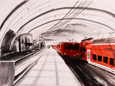 Malerei mit dem Titel "***Hauptbahnhof, Be…" von Yuriy Kraft, Original-Kunstwerk, Aquarell