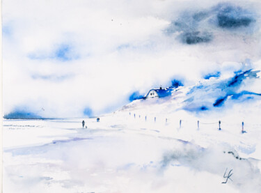 Malarstwo zatytułowany „***Winter House***” autorstwa Yuriy Kraft, Oryginalna praca, Akwarela