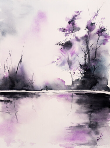 Malerei mit dem Titel "***Landscape #18***" von Yuriy Kraft, Original-Kunstwerk, Aquarell