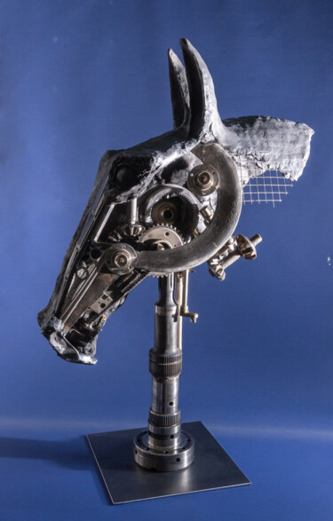 Skulptur mit dem Titel "***Cyber Horse***" von Yuriy Kraft, Original-Kunstwerk, Metalle