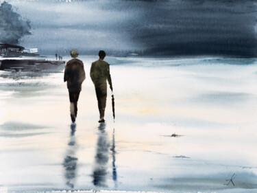 Painting titled "***Shorewalk II***" by Yuriy Kraft, Original Artwork, Watercolor