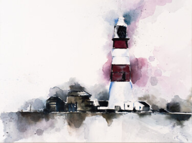 Painting titled "***Lighthouse I***" by Yuriy Kraft, Original Artwork, Watercolor
