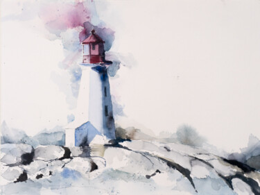 Painting titled "***Lighthouse V***" by Yuriy Kraft, Original Artwork, Watercolor