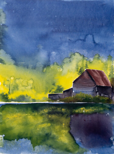 Peinture intitulée "***House by the coa…" par Yuriy Kraft, Œuvre d'art originale, Aquarelle