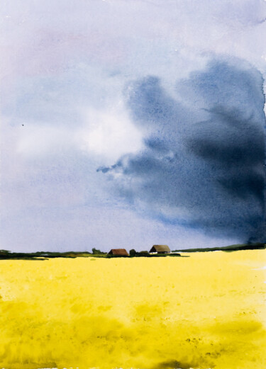 Peinture intitulée "***Ukrain fields***" par Yuriy Kraft, Œuvre d'art originale, Aquarelle