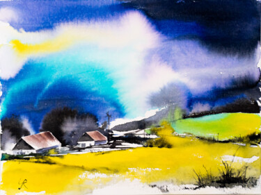 Painting titled "***Landscape #10***" by Yuriy Kraft, Original Artwork, Watercolor