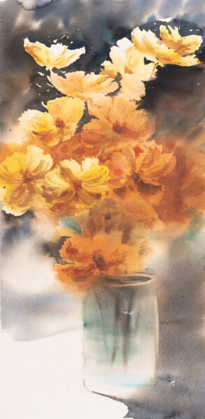 Peinture intitulée "***Flowers comp XII…" par Yuriy Kraft, Œuvre d'art originale, Aquarelle