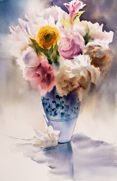 Peinture intitulée "***Flowers comp XII…" par Yuriy Kraft, Œuvre d'art originale, Aquarelle