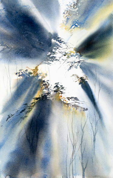 Malerei mit dem Titel "***Forest Light I***" von Yuriy Kraft, Original-Kunstwerk, Aquarell