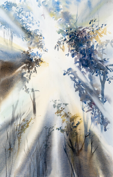 Painting titled "***Forest Light IV*…" by Yuriy Kraft, Original Artwork, Watercolor