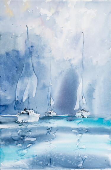 Pintura titulada "***Sailing XXIII***" por Yuriy Kraft, Obra de arte original, Acuarela