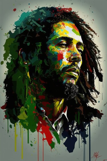 Digitale Kunst getiteld "***Bob Marley***" door Yuriy Kraft, Origineel Kunstwerk, AI gegenereerde afbeelding