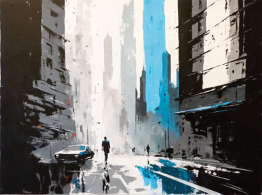 Painting titled ""Shades of the City"" by Yuriy Kraft, Original Artwork, Acrylic Mounted on Wood Stretcher frame