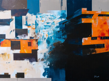Painting titled ""Cityscape Abstract"" by Yuriy Kraft, Original Artwork, Acrylic Mounted on Wood Stretcher frame