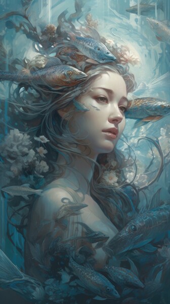 Arts numériques intitulée ""Ocean Princess"" par Yuriy Kraft, Œuvre d'art originale, Image générée par l'IA