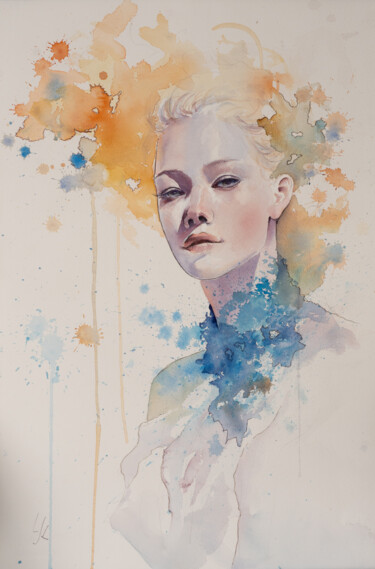 Peinture intitulée ""Ethereal Essence"" par Yuriy Kraft, Œuvre d'art originale, Aquarelle