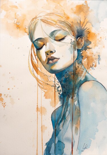 Peinture intitulée ""Dreamer's Reverie"" par Yuriy Kraft, Œuvre d'art originale, Aquarelle