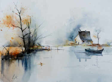 Painting titled ""The Quiet Countrys…" by Yuriy Kraft, Original Artwork, Watercolor