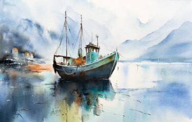 Malerei mit dem Titel ""Calm Waters and Co…" von Yuriy Kraft, Original-Kunstwerk, Aquarell