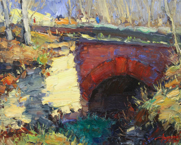 Картина под названием "Stone bridge" - Yuriy Demiyanov, Подлинное произведение искусства, Масло Установлен на Деревянная рам…