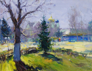 Painting titled "Spring!... Ringing!" by Yuriy Demiyanov, Original Artwork, Oil Mounted on Wood Stretcher frame