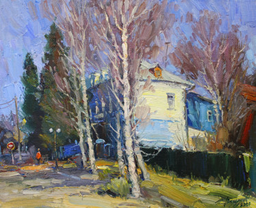 Painting titled "Windy day" by Yuriy Demiyanov, Original Artwork, Oil Mounted on Wood Stretcher frame
