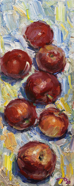 Painting titled "Red apples" by Yuriy Demiyanov, Original Artwork, Oil Mounted on Wood Stretcher frame