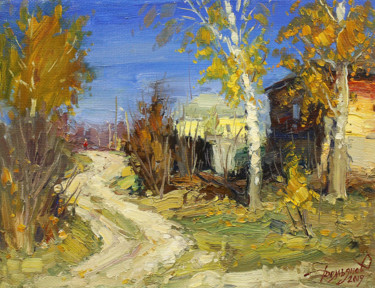 Картина под названием "Blue and yellow" - Yuriy Demiyanov, Подлинное произведение искусства, Масло Установлен на Деревянная…