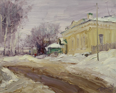 Painting titled "White day" by Yuriy Demiyanov, Original Artwork, Oil Mounted on Wood Stretcher frame