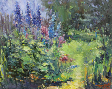 Pittura intitolato "Path in the garden" da Yuriy Demiyanov, Opera d'arte originale, Olio