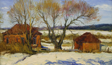 Painting titled "Early spring" by Yuriy Demiyanov, Original Artwork, Oil Mounted on Wood Stretcher frame
