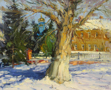 Painting titled "March sun" by Yuriy Demiyanov, Original Artwork, Oil Mounted on Wood Stretcher frame