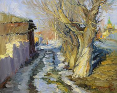 Painting titled "Spring streams" by Yuriy Demiyanov, Original Artwork, Oil Mounted on Wood Stretcher frame