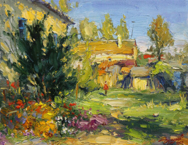 Картина под названием "Courtyard" - Yuriy Demiyanov, Подлинное произведение искусства, Масло Установлен на Деревянная рама д…