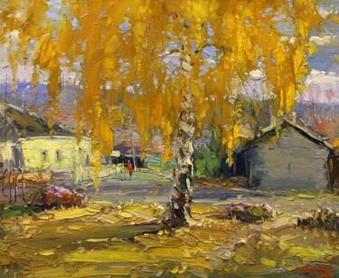 Картина под названием "Under the autumn te…" - Yuriy Demiyanov, Подлинное произведение искусства, Масло Установлен на Деревя…