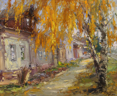 Картина под названием "Золотые листья" - Yuriy Demiyanov, Подлинное произведение искусства, Масло Установлен на Деревянная р…