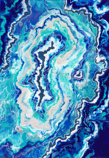 Картина под названием "Geode. Blue Amethys…" - Alexandra Dobreikin, Подлинное произведение искусства, Акрил Установлен на Де…