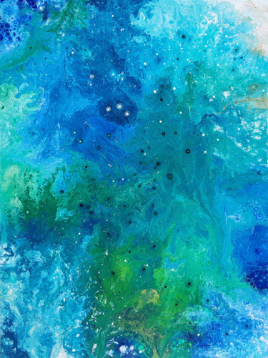 Ζωγραφική με τίτλο "Green Symphony.Blue…" από Alexandra Dobreikin, Αυθεντικά έργα τέχνης, Ακρυλικό Τοποθετήθηκε στο Ξύλινο φ…