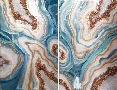 Pittura intitolato "North Sea. Agate,Ge…" da Alexandra Dobreikin, Opera d'arte originale, Resina Montato su Pannello di legno