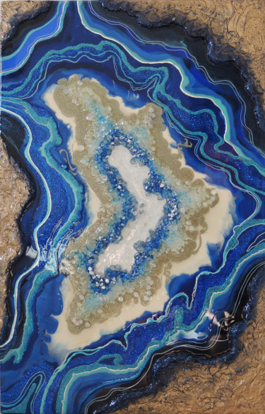 Painting titled "Royal Blue Geode wa…" by Alexandra Dobreikin, Original Artwork, Resin Mounted on Wood Panel