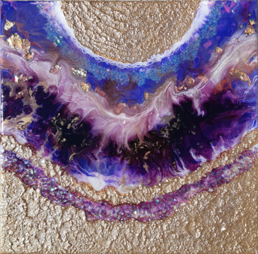 Schilderij getiteld "Purple Agate" door Alexandra Dobreikin, Origineel Kunstwerk, Hars Gemonteerd op Frame voor houten branc…