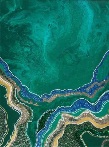 Картина под названием "Malachite. Geode. m…" - Alexandra Dobreikin, Подлинное произведение искусства, Смола Установлен на Де…