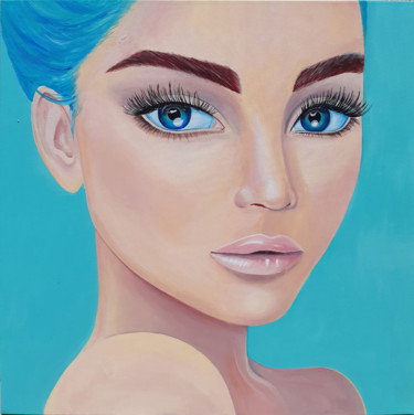 Painting titled "Lady in turquoise.O…" by Alexandra Dobreikin, Original Artwork, Acrylic Mounted on Wood Stretcher frame