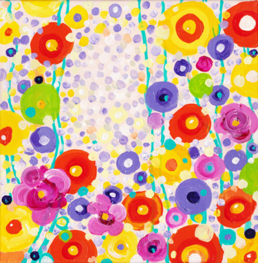 Painting titled ""Summer Fun" floral…" by Alexandra Dobreikin, Original Artwork, Acrylic Mounted on Wood Stretcher frame