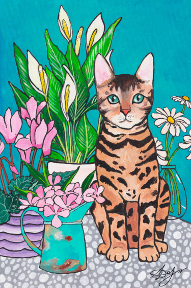 Arte digitale intitolato "Bengal Cat among th…" da Alexandra Dobreikin, Opera d'arte originale, Lavoro digitale 2D