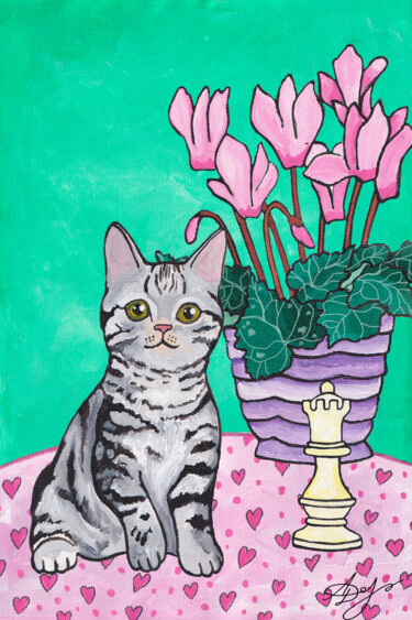 Digitale Kunst getiteld "Cute Gray Kitten On…" door Alexandra Dobreikin, Origineel Kunstwerk, 2D Digital Work